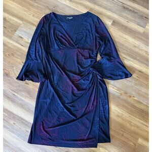 Ralph Lauren 250725274001 Navy-Multi Elsietta V-Neck Stretch Jersey Sheath Dress